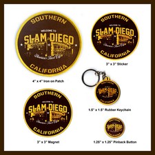 SLAM DIEGO PACK: Patch Sticker Magnet Keychain Pinback Button. San Diego Padres 
