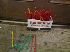 Vintage BALLANTINE BEER Plastic Straw Holder Four Roses Swizzle Sticks