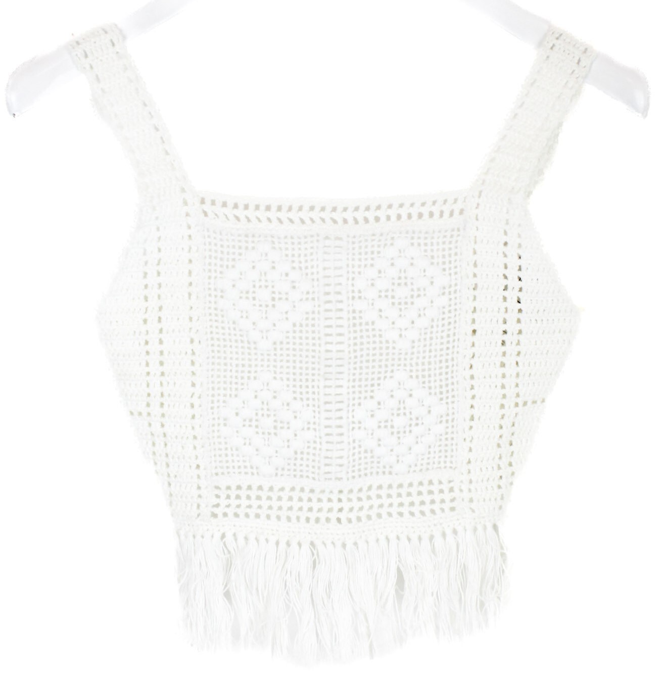 FORTE FORTE Top T-Shirt Women's LARGE Sleeveless Cropped Open Knit White