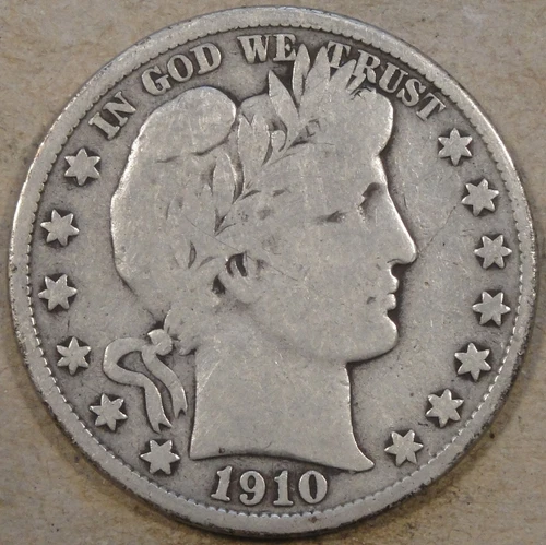 1910-S Barber Half Dollar 50c VG Rev Rim Damage As Pictured