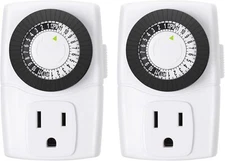 BN-LINK Indoor 24-Hour Mechanical Outlet Timer Plug Indoor 2 Pack 2 or 3 Prong