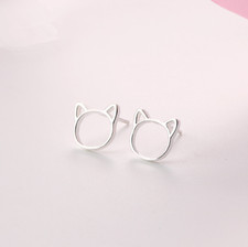 Adorable Silver Hello Kitty Cat Kitten Stud Earrings