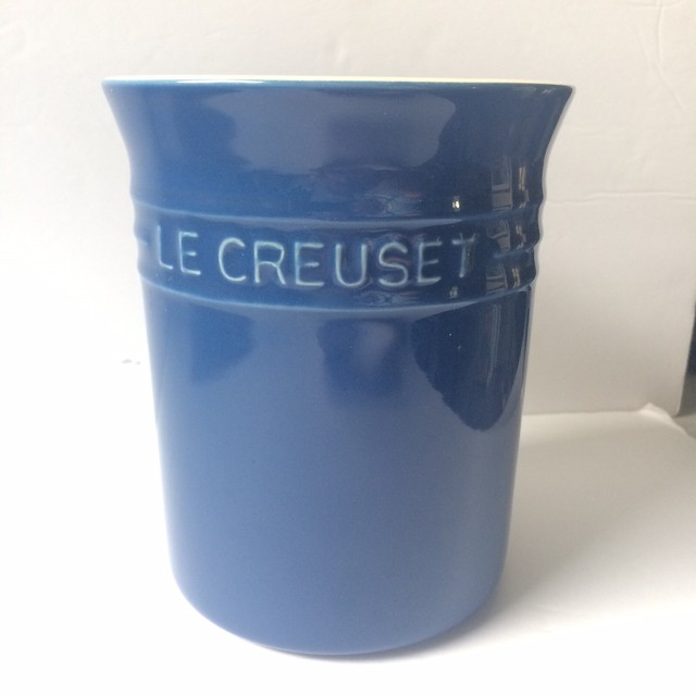 Le Creuset Cobalt Blue Stoneware Poterie Crock Utensil Holder 1 Quart 6