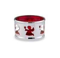 Bauer Teelichthalter Engel Metall Versilbert 6,5 Cm Glas Rot Weihnachten Neu!