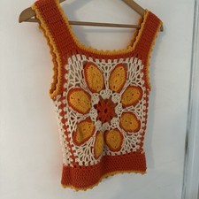 Handmade Crochet Granny Square Vest Tank Multi Color Boho Festival Flower Small