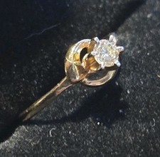 Vtg 14KP Gold Diamond Solitaire Butterfly Ring Size 4