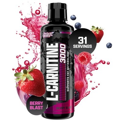 Nutrex Research L-Carnitine 3000 (31 Servings, Berry Blast) | Liquid Shots, Stim