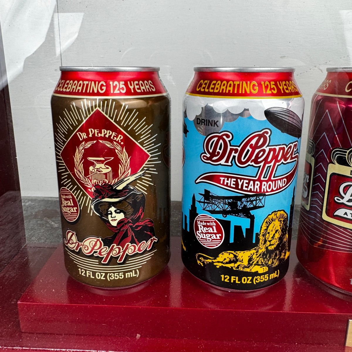 DR PEPPER 125 Year Anniversary Can Set Of 6 Wooden Display Case