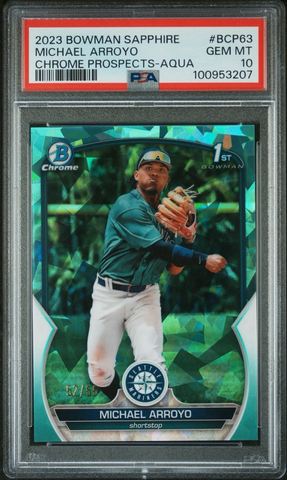 2023 Bowman Chrome Sapphire Aqua Michael Arroyo 1st /55 #BCP63 PSA 10 GEM MINT