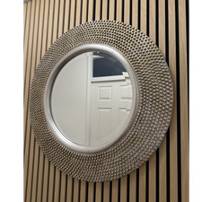Round Silver Metal Framed Wall Mirror, Antique Silver Finish, Wall Mounted