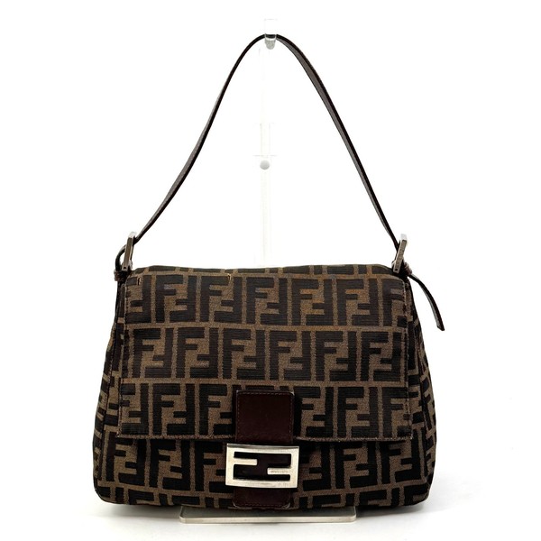 Vintage FENDI Zucca Mamma Baguette Shoulder  Trapezoid Flap Bag Handbag