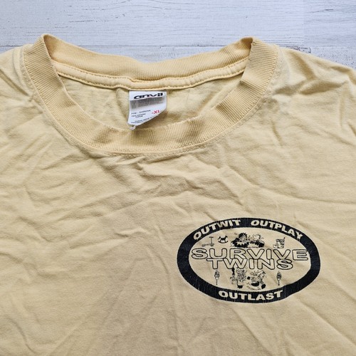 SURVIVOR (Parody Spoof) SURVIVE TWINS Outwit Outplay Graphic Tee T-Shirt XL