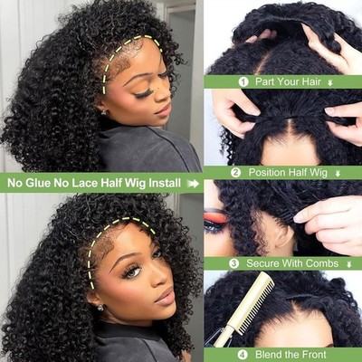 Kinky Curly Half Wig Human Hair 200 20 Inch, Natural Color  display picture 2