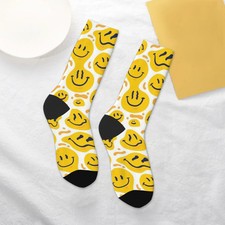 1 Pair All-Season Crew Socks, Smiley Face Print, Breathable, Men  Women