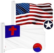 Combo 3x5 FT USA American & Christian Flags Embroidered Polyester NYLON 200D