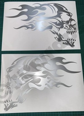 ISEE 360® Skull Flame Bike Car Sticker Vinyl White Decals 34 x