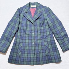 VTG Pendleton Blazer Blue Green Tartan Plaid Wool USA Made 3-Button Jacket Small