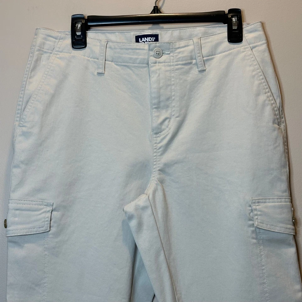 Lands End Khaki Cargo Pants Straight Leg Womens Petite Size 10P Light Beige Work - Image 2 of 4