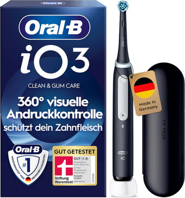 Oral-B Io Series 3 Elektrische Zahnbürste, Schwarz | Inkl. 1 Aufsteckbürste, GUT