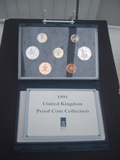 UK GB Royal Mint  1991 Proof Coin Set in Standard Case . 7 Coins 1p to £1 COA