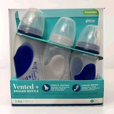 Evenflo Advanced Vented Angled Baby Bottle Set 3 Pack 6oz Navy Blue Gray NEW