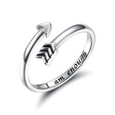 I am Enough Strong Inspirational Message Arrow Rings 925 Sterling Silver Size...