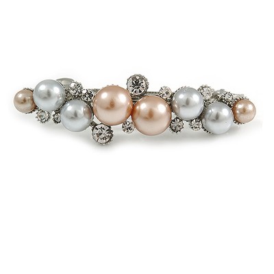 Small Faux Grey/ Taupe Glass Pearl Bead Clear Crystal  display picture 1