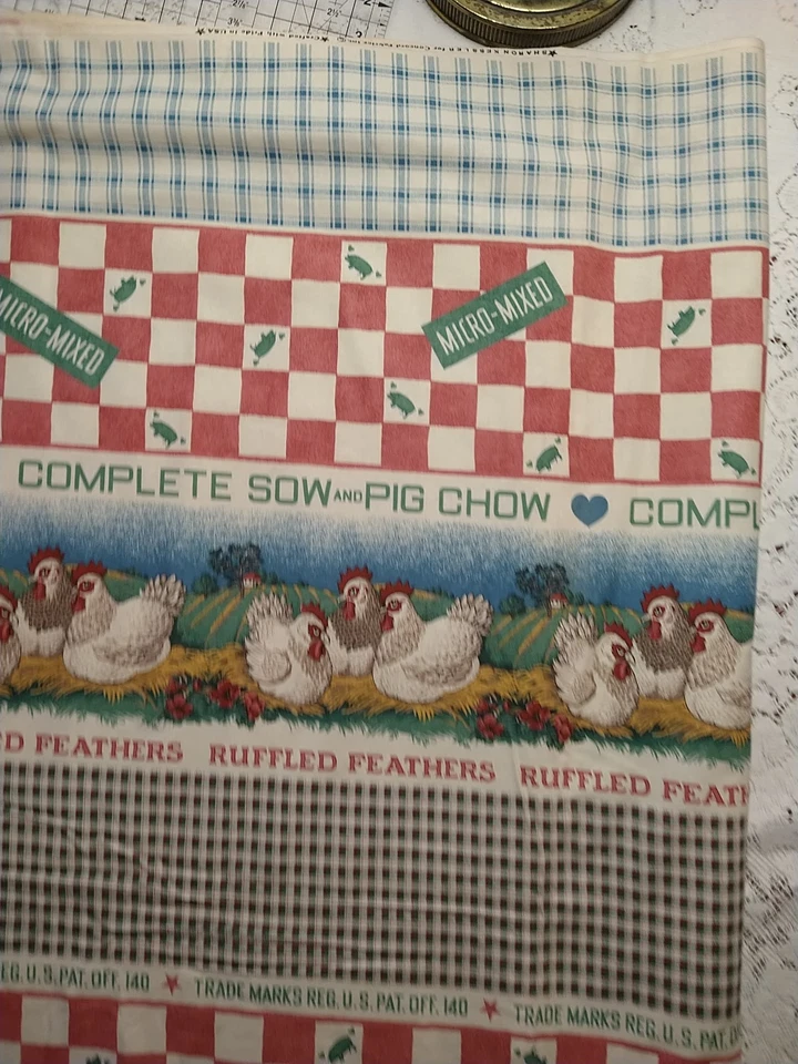 LOT of 2 Sharon Kessler Chicken Bunny Sow & Pig Chow Cotton Fabric 1/2 yd each - Image 3 of 4