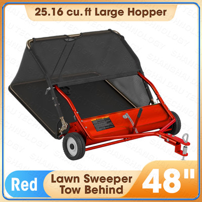 48'' Lawn Sweeper Tow Behind Heavy Duty Yard Sweeper Pull Behind Large Hopper