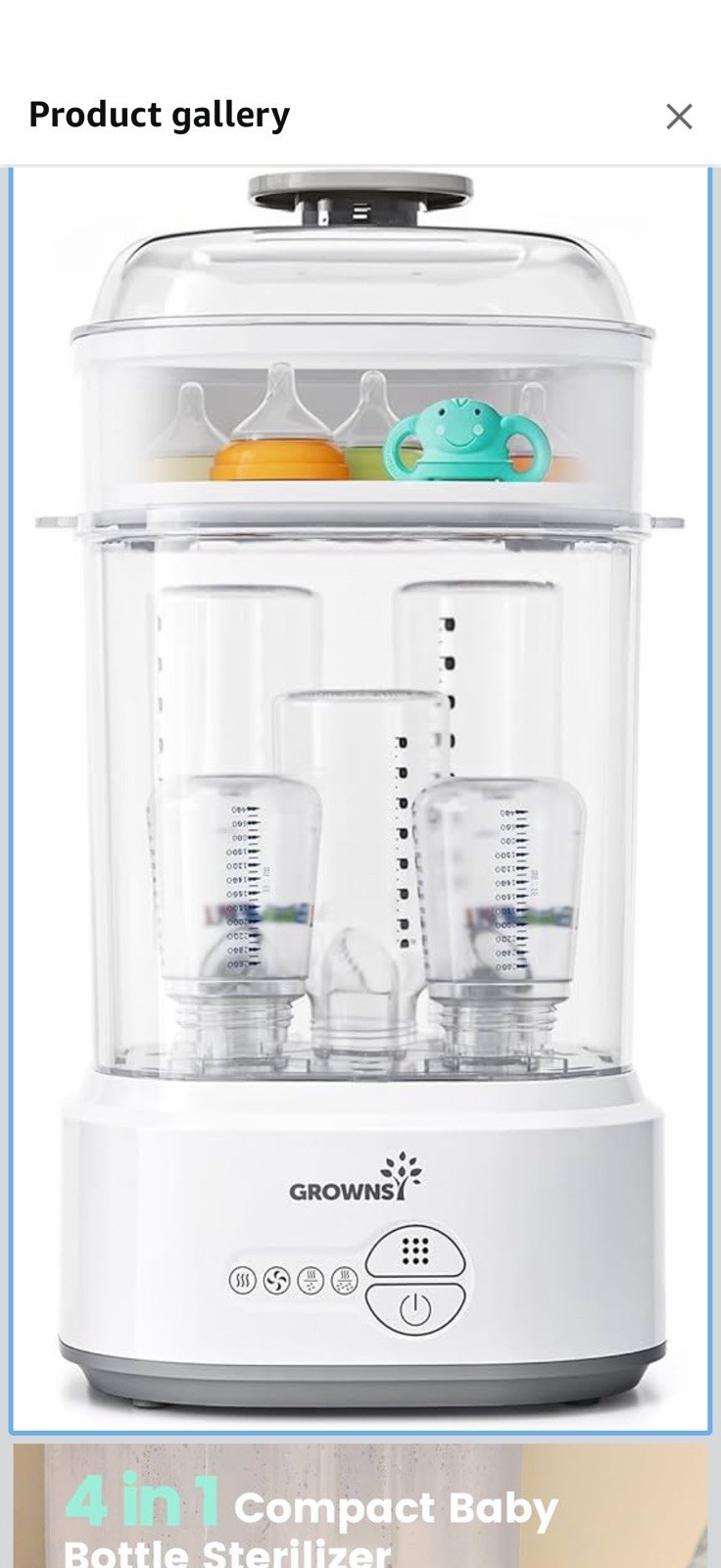 Grownsy Bottle Sterilizer and Dryer Model LS-BE916, Compact 