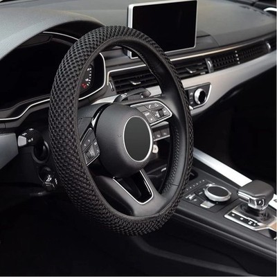 Car Steering Wheel Cover Black Breathable Ice Silk Anti-slip For 15''/ 38cm black