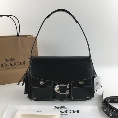 COACH CU124 Cargo Turnlock Soft Tabby Shoulder Bag Black Grain Leather Outlet