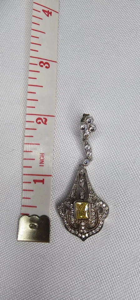 ESPO sterling Silver Cubic Zirconia Yellow Citrine Dangle Drop Post Earrings - Image 3 of 4