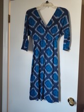 Blue Tie Dye V-Neck Wrap Dress with 3/4 Sleeves Fragile Antwerp