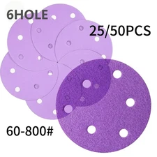 25/50PCS Ceramic Sanding Discs 6 Inch 6-Hole Sandpaper Hook and Loop 60- 800#