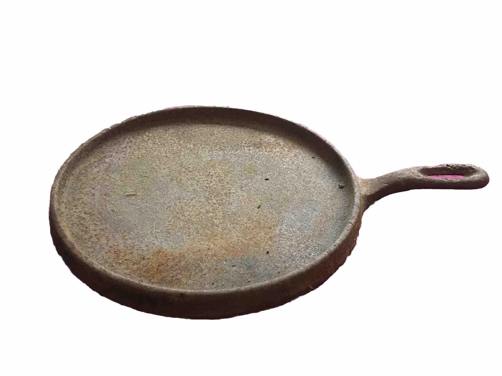 Antique Cast Iron Pan Griddle Skillet 8.5” Unknown Maker , Has Damage, See Photo