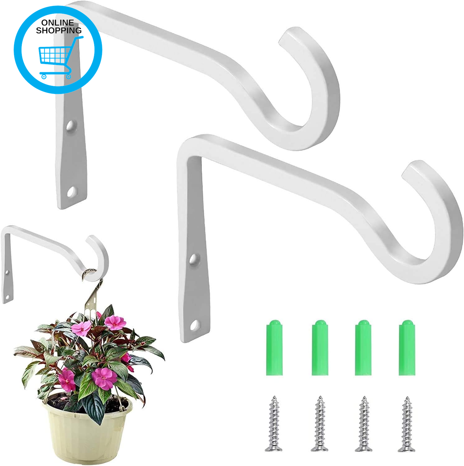 2 Pack Wall Hanging Basket Bracket, Wall Hanging Hooks Plant Basket Holder Hange