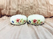 Vintage Floral Porcelain Ceramic Bed Post Finials Set of 2