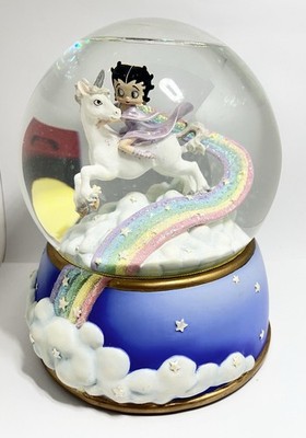 Vintage Betty Boop Snow Globe Unicorn Glitter 6  Plays Beautiful Dreamer
