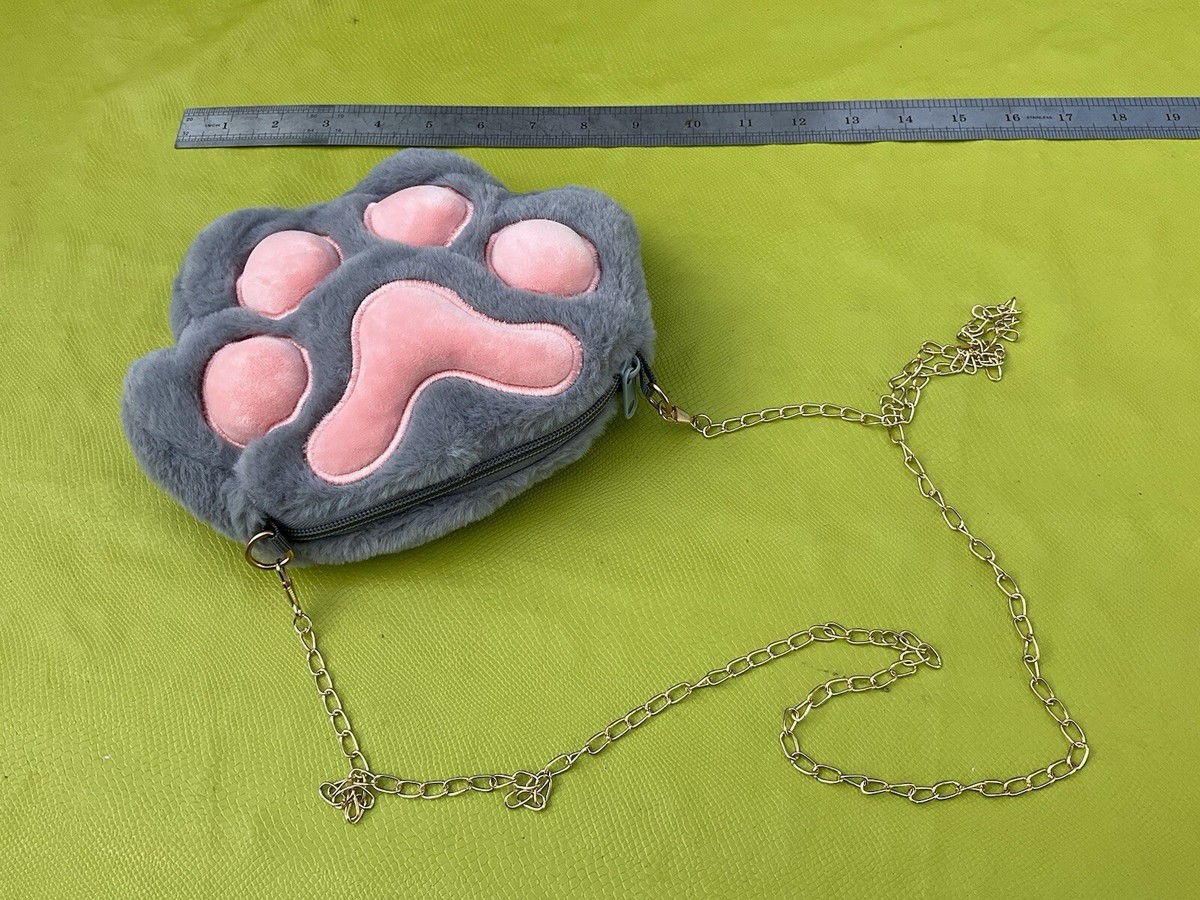 GREY PINK FUR PET CAT DOG PAW PRINT Girl's GIFT SHOULDER HANDBAG