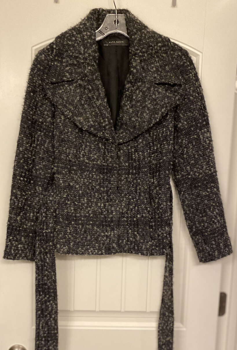 Zara Basic Size Med Grey-Black Wool Blend Coat Wi… - image 2