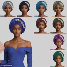 Nigerian Wedding Cap Aso Oke African Headtie Auto Gele Women Hijab Hat Head Wrap