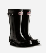Kids Hunter Waterproof Rain Boot Black Gloss Rubber Boots Youth Sz 5B/6G NEW