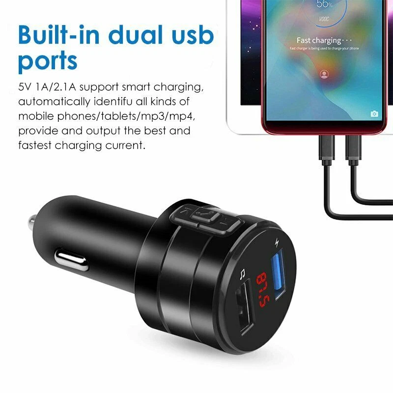Bluetooth Wireless Handsfree Car FM Transmitter MP3 Player 2 USB Charger Kit kf - image 4 of 4