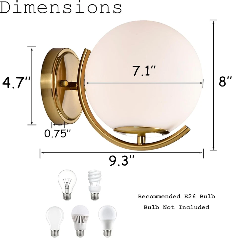 Mid-Century Gold Glass Globe Wall Sconce 7.1" - Hardwired Vintage Light Fixture - Image 4 of 4