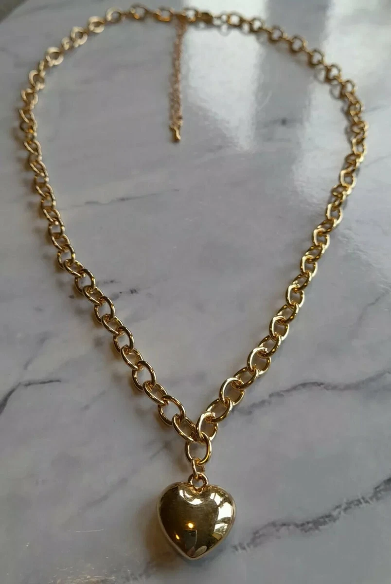 New Gold Belcher Chain Necklace with Heart Pendant Costume