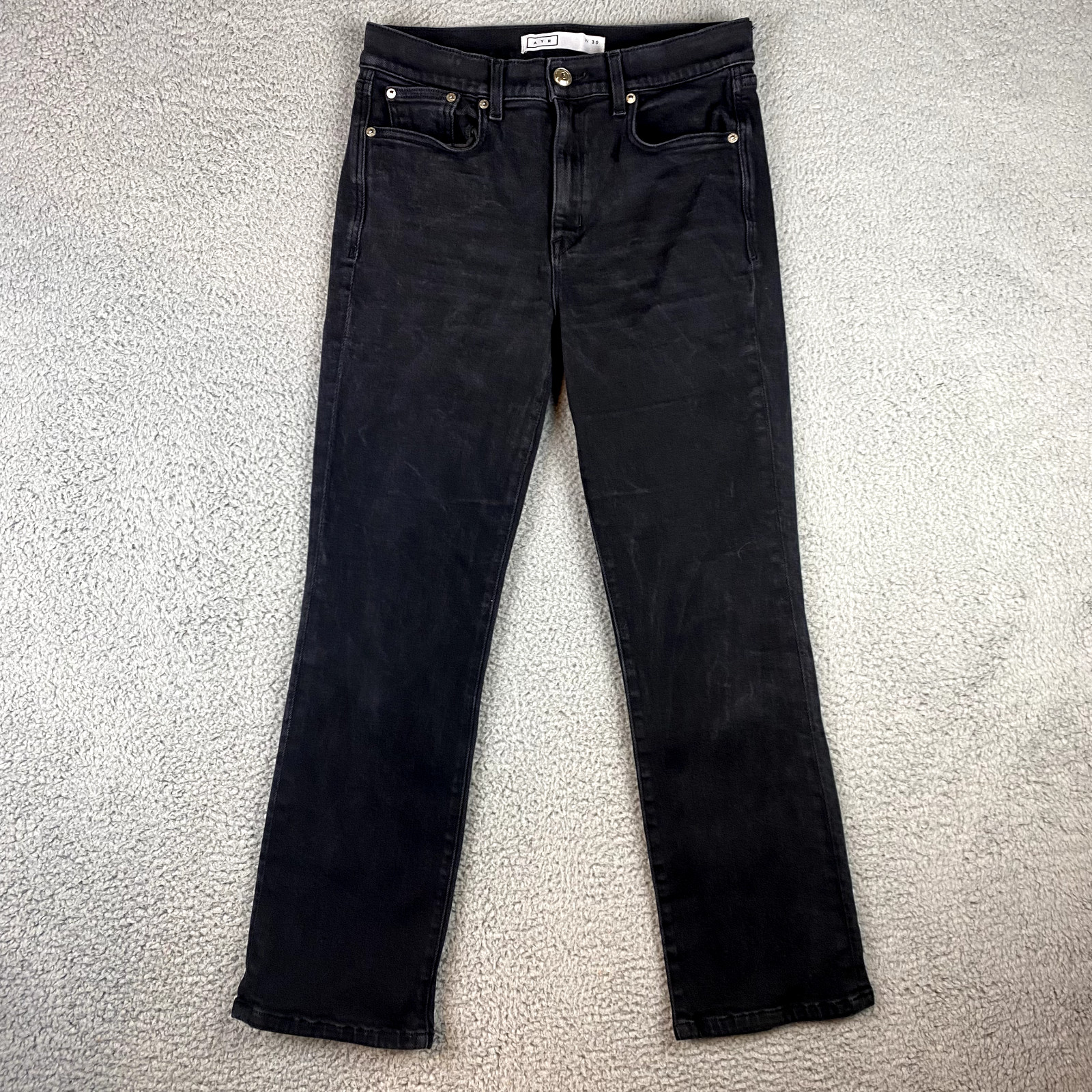 AYR Jeans Womens 30x27 Black Straight Stretch Designer Made in USA Grunge