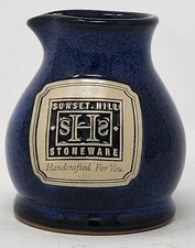 Sunset Hill Stoneware Creamer Beautiful Blue With Logo Made In USA Great Cond.