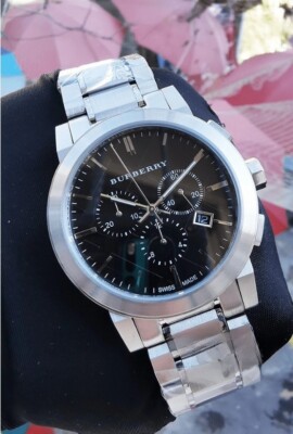 BURBERRY MENS WATCH STAINLESS STEEL SILVER STRAP WITH BLACK DIAL BU9351 GENUINE