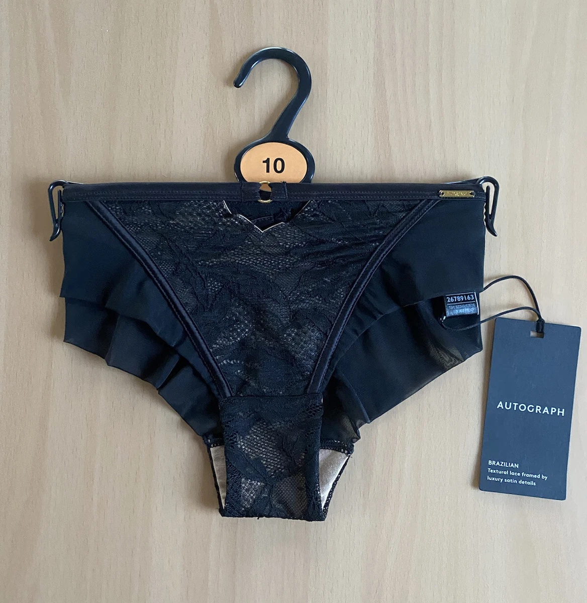 M&S AUTOGRAPH Black Lace & Satin Brazilian Underwear Lingerie